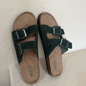 NWNT WOODSTOCK Bert Suede Two Strap Footbed Sandals Green Size‎ 12 Cork Sole